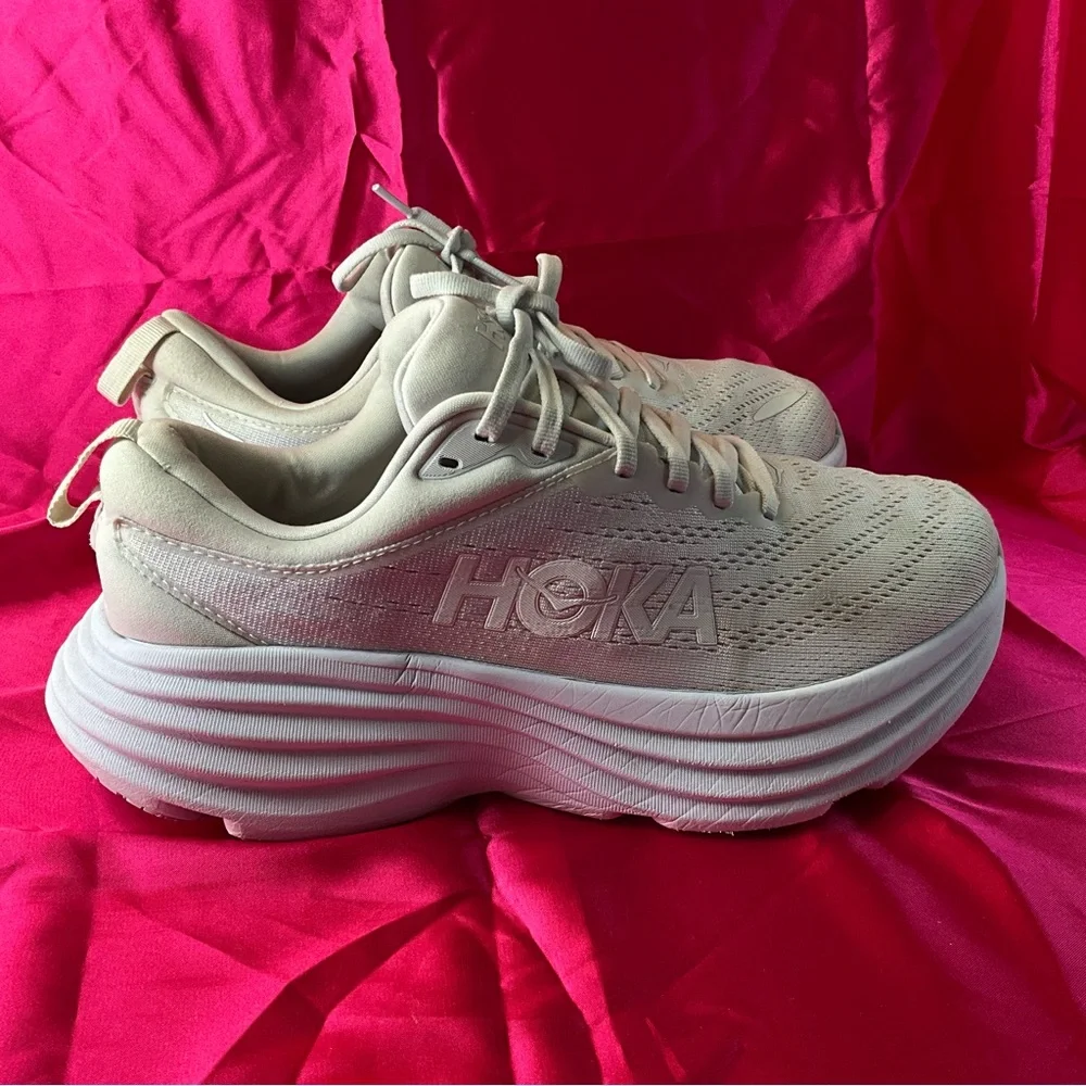 Hoka one no Bondi Women's Cream Athletic Shoes 9D - Picture 4 of 11